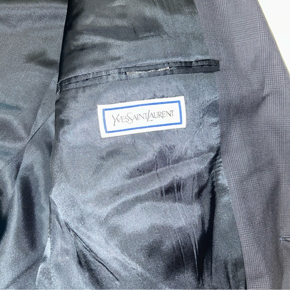 Men’s Suit Jacket Size 44R Yves Saint Laurent Blue Blazer  Button Canada Wool - Picture 7 of 11